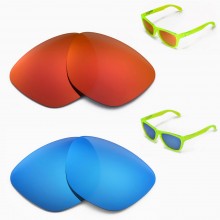 Walleva Two Pairs Polarized Replacement Lenses For Oakley Frogskins Sunglasses - Fire Red + Ice Blue